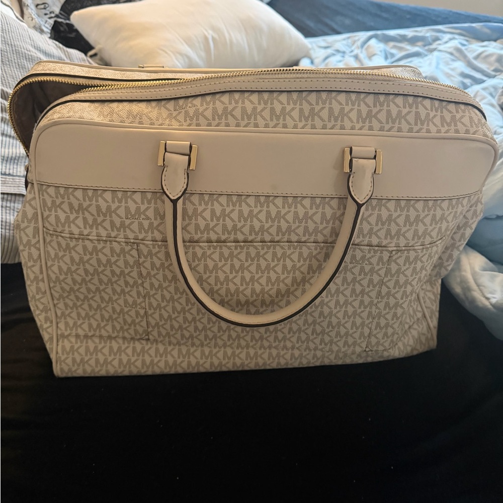 Michael Kors Cream Beige MK Logo Tote with Gold Hardware